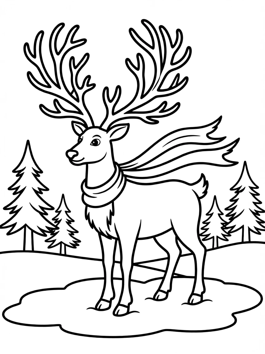 A reindeer with elaborate antlers standing in a snowy clearing