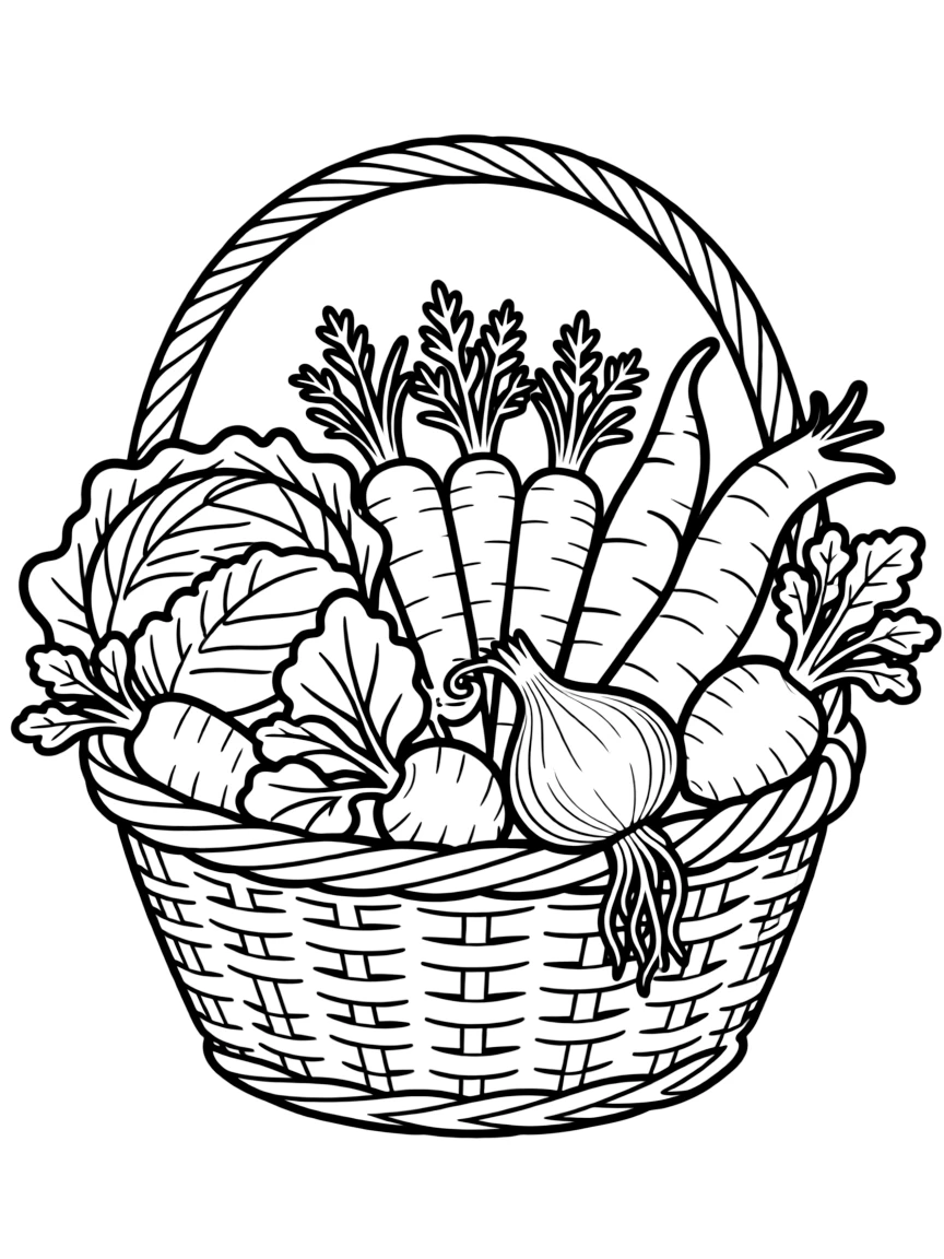 Winter vegetables arranged in a harvest basket