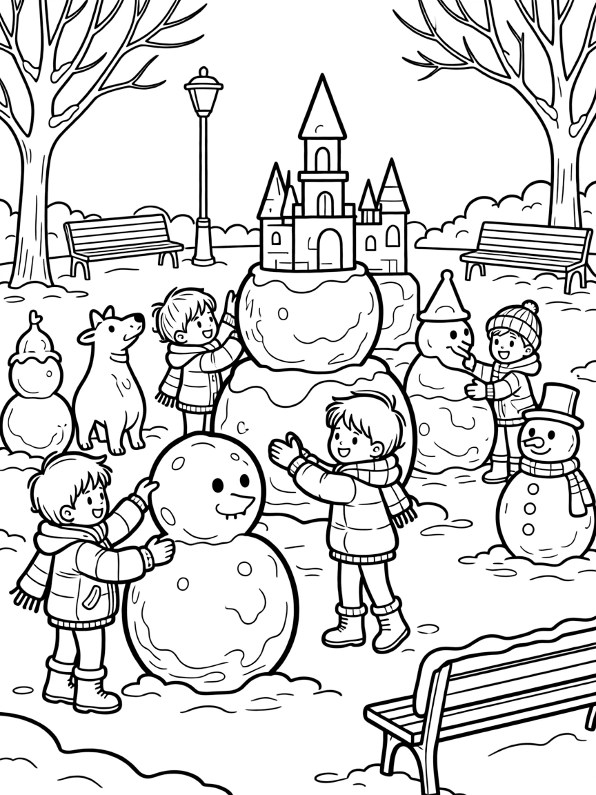 An elaborate snow sculpture contest in a park