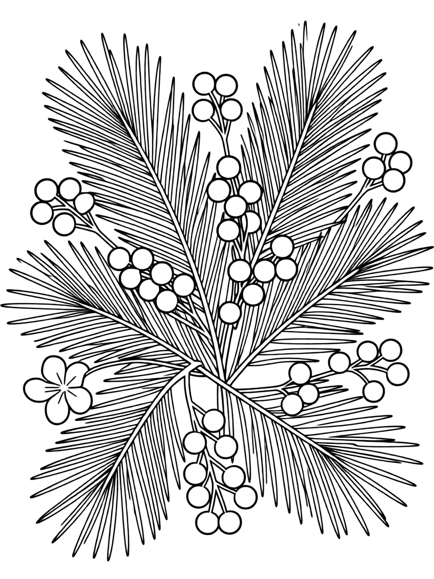 A detailed winter flower arrangement with pine boughs and berries