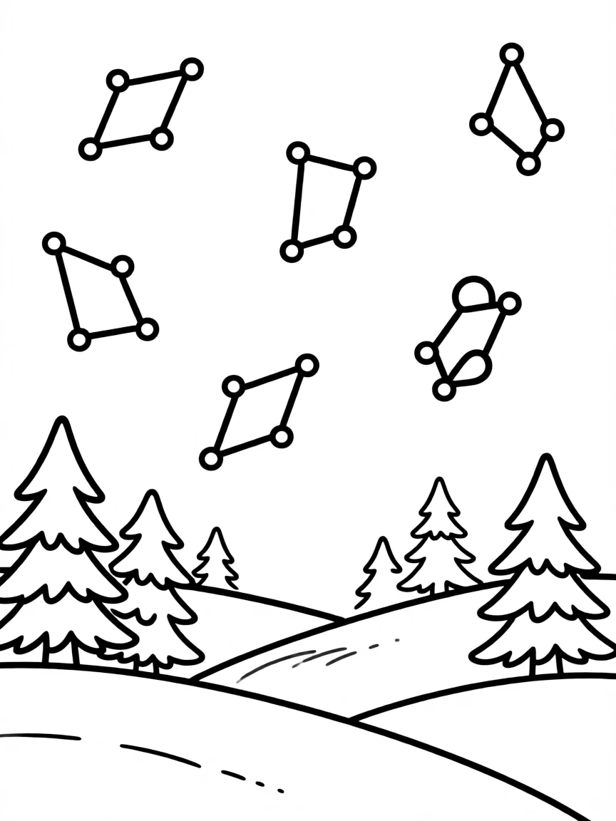 Winter constellations visible above a snowy landscape