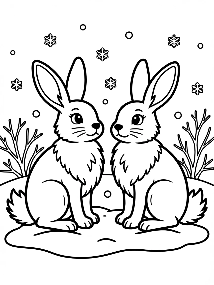 Snowshoe hares with their winter white coats