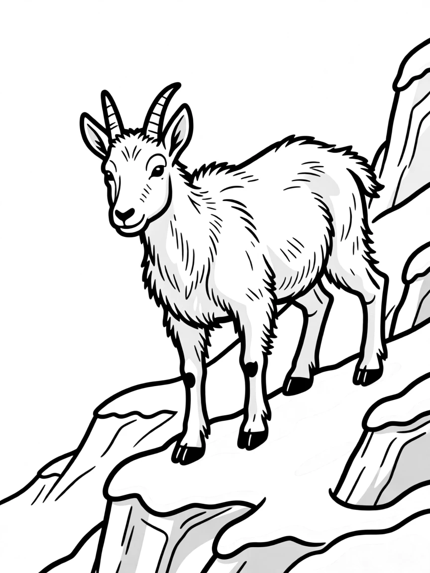 A mountain goat navigating snowy cliffs