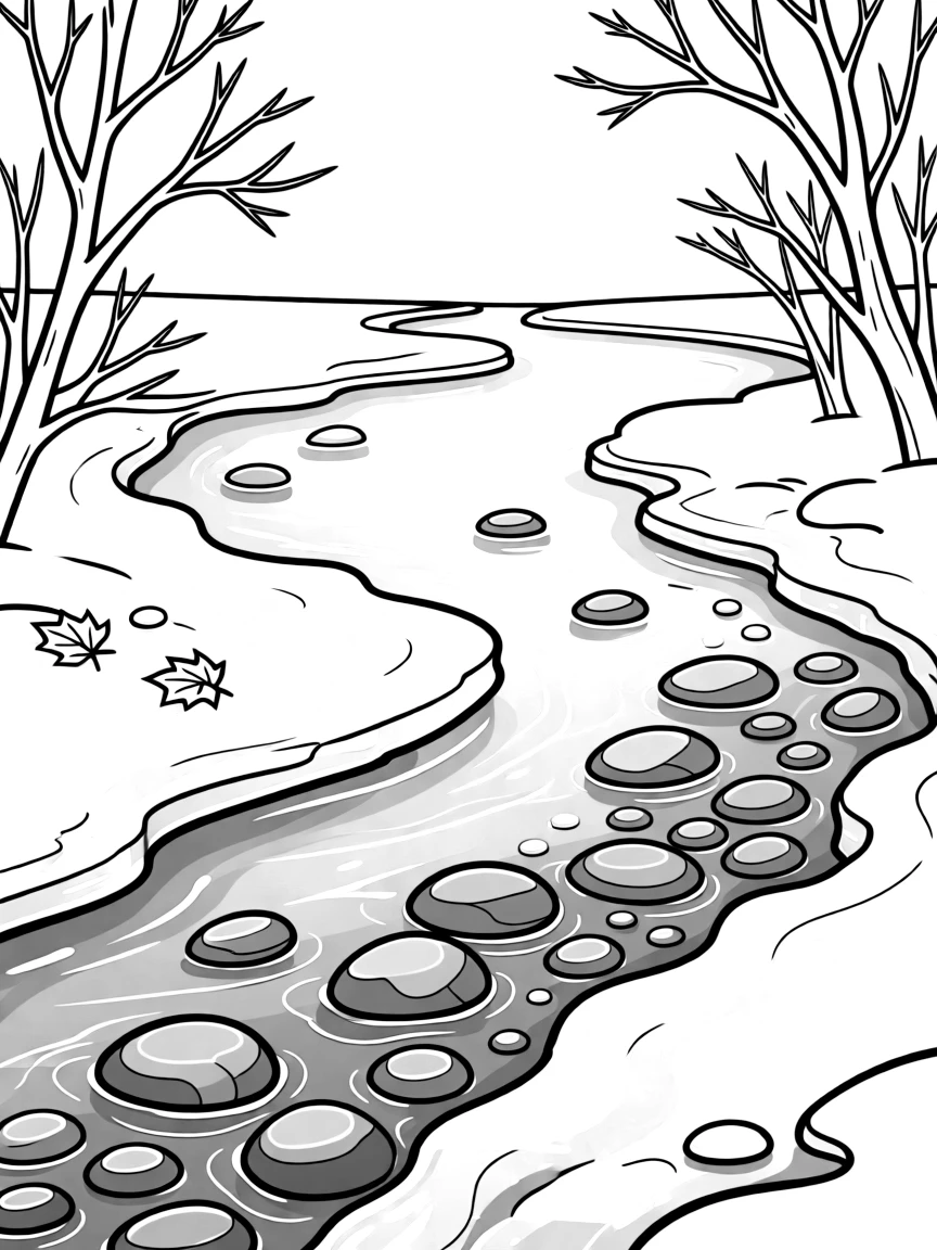 A frozen creek with stones visible beneath the clear ice