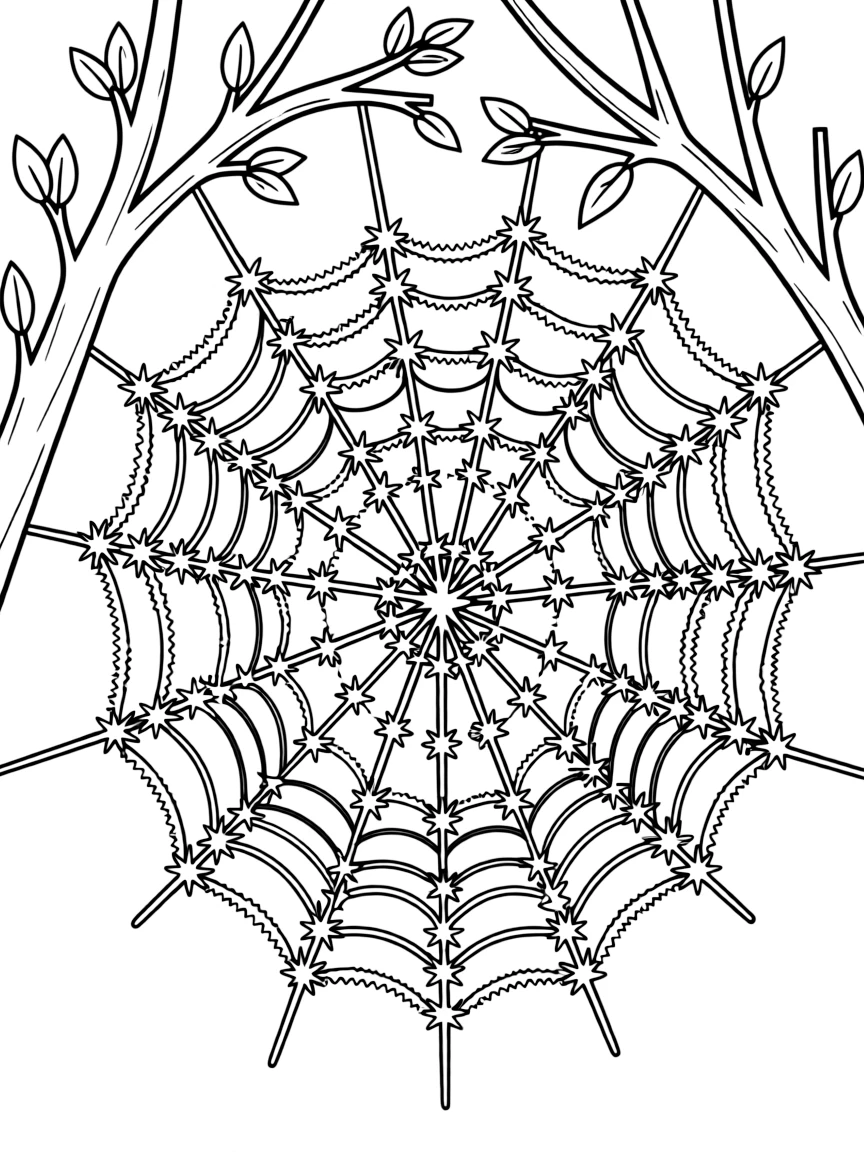 A frozen spider web glistening with frost