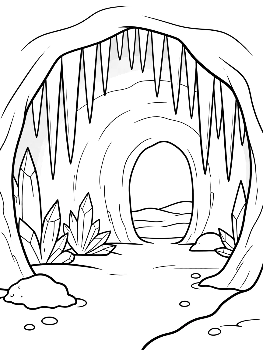 A snow cave with detailed interior showing ice formations