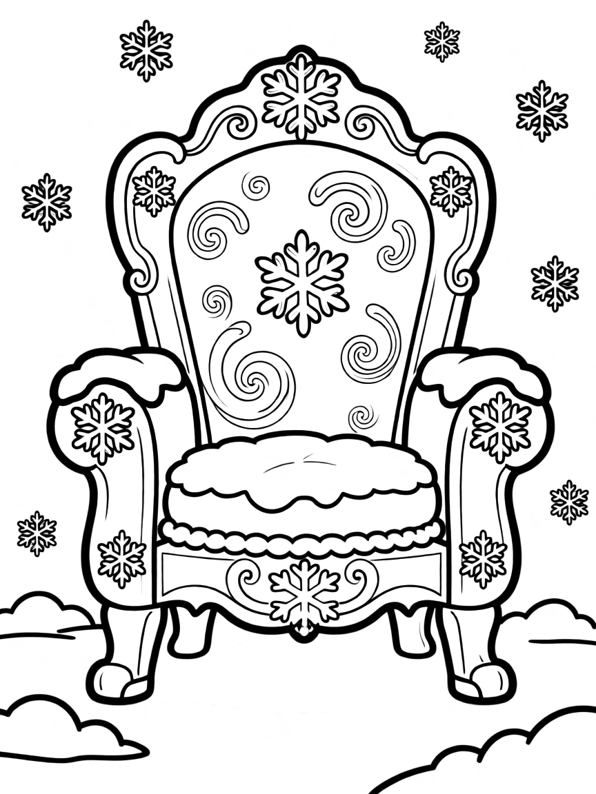 A detailed snow queen's throne made of ice and snow