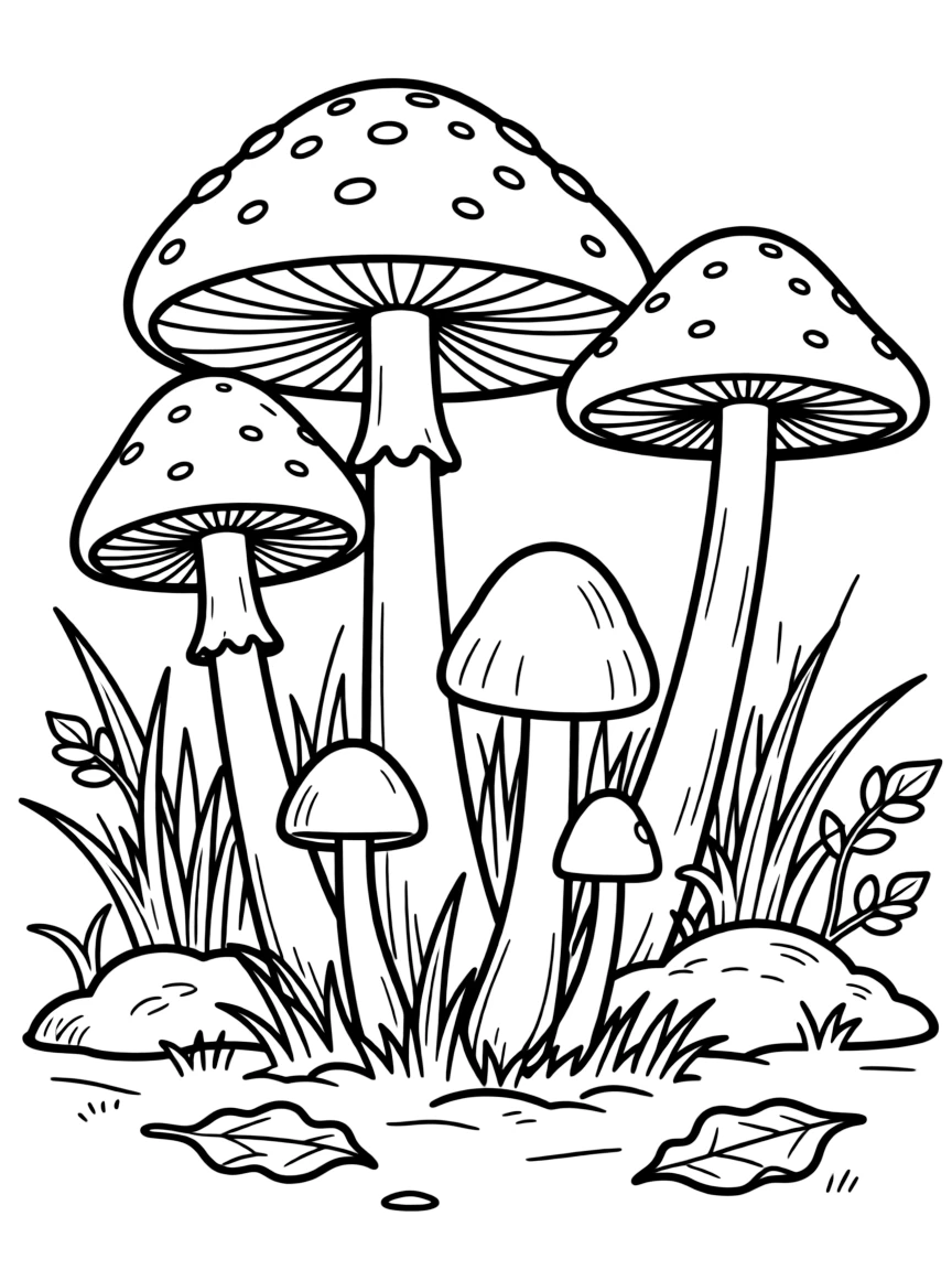 Spring mushrooms emerging from the forest floor