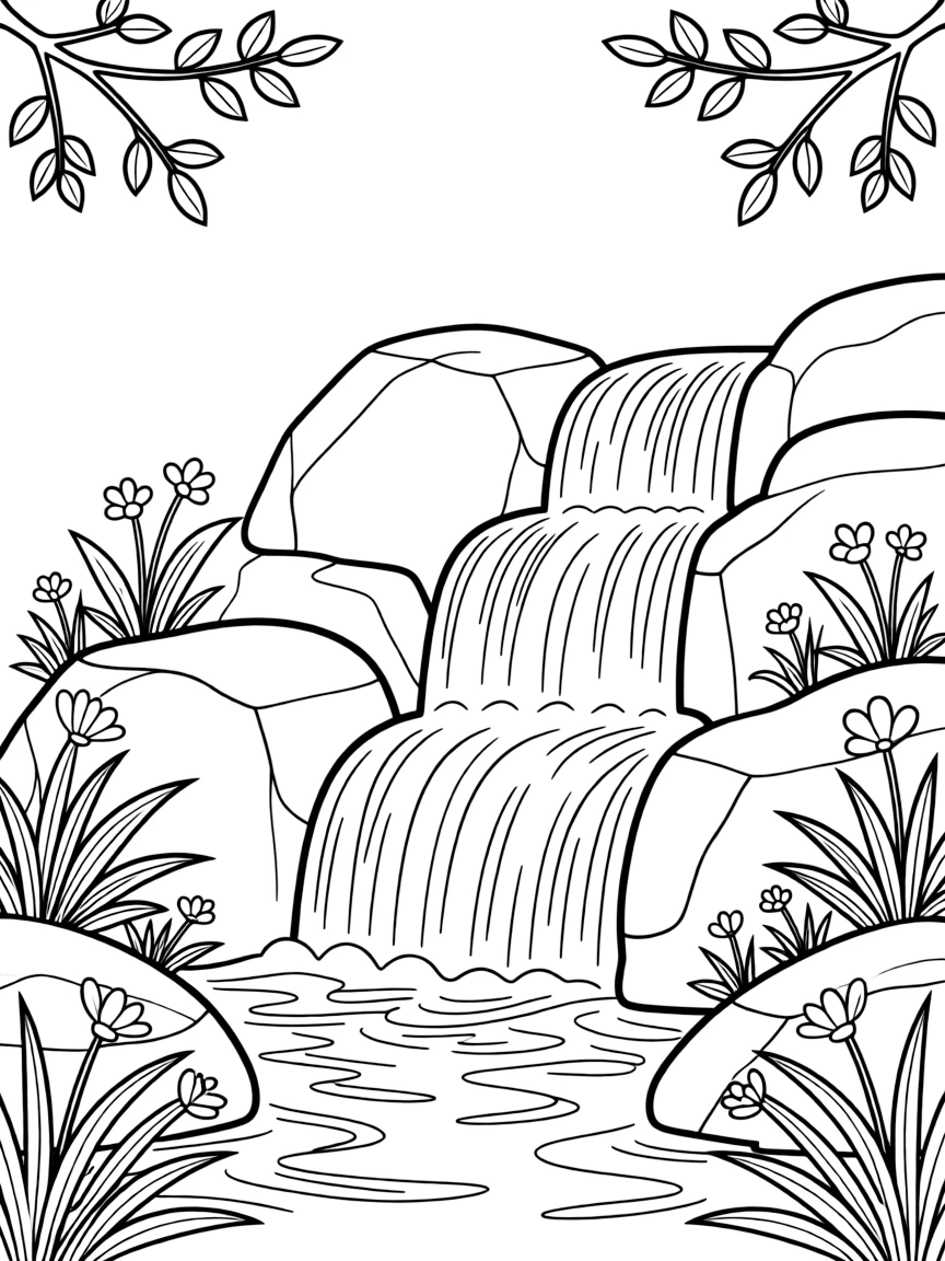 A spring waterfall with fresh water flowing over rocks