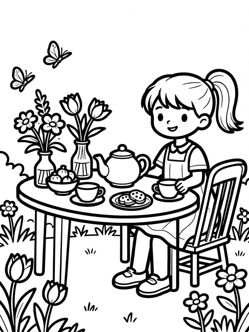 A spring tea party with flowers decorating the table