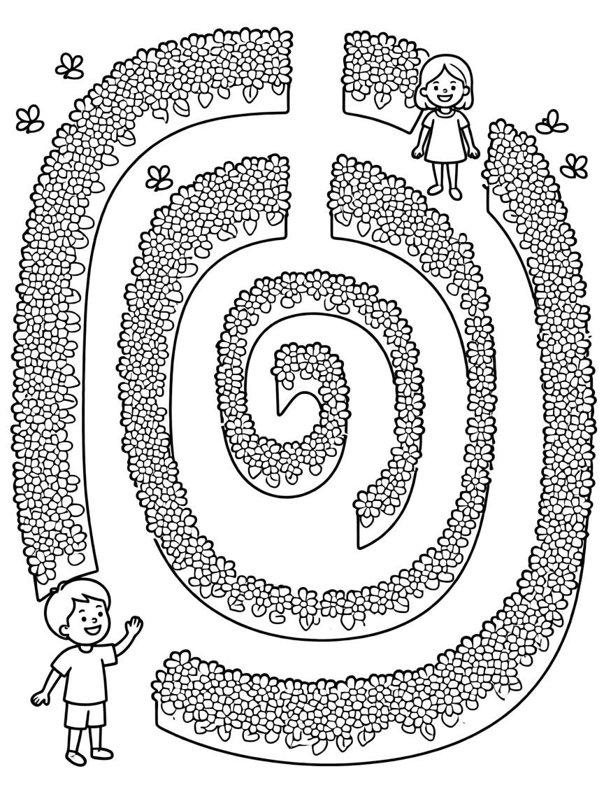A detailed spring maze made of flowering hedges