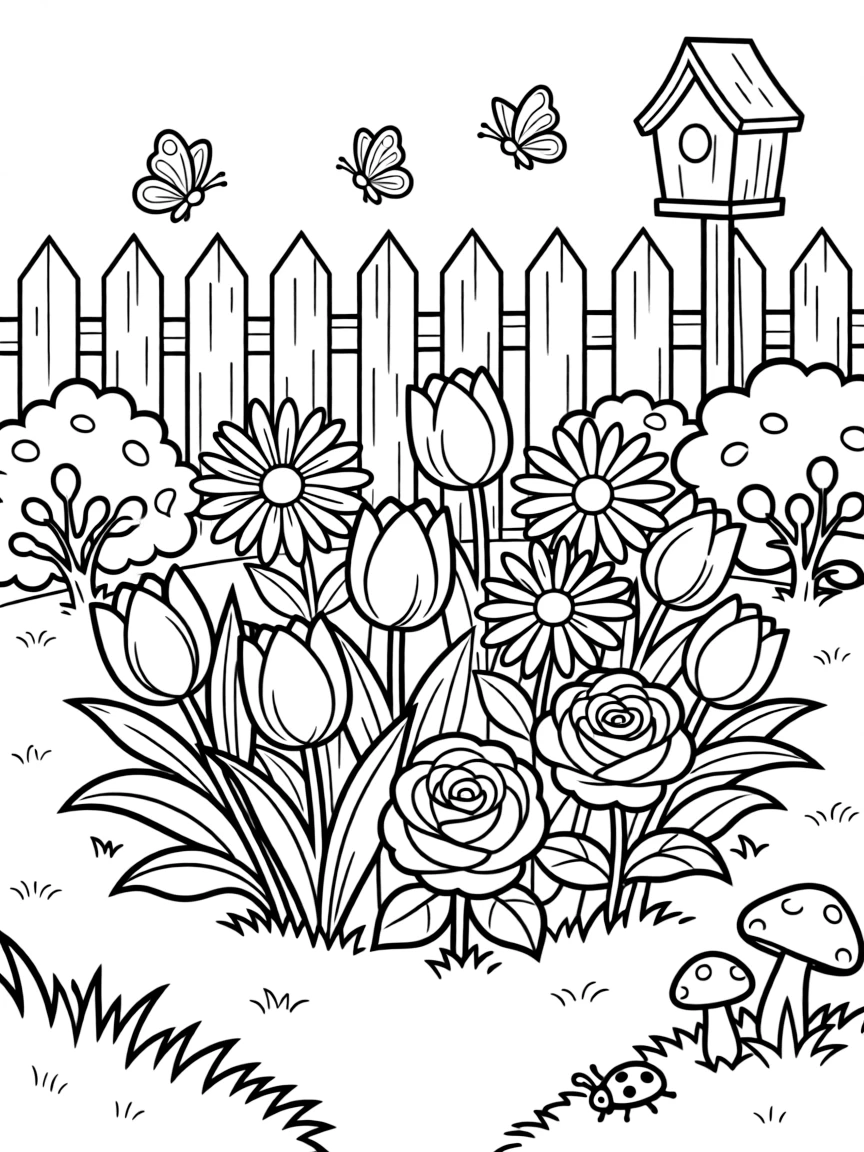 A spring garden with detailed flower bed designs