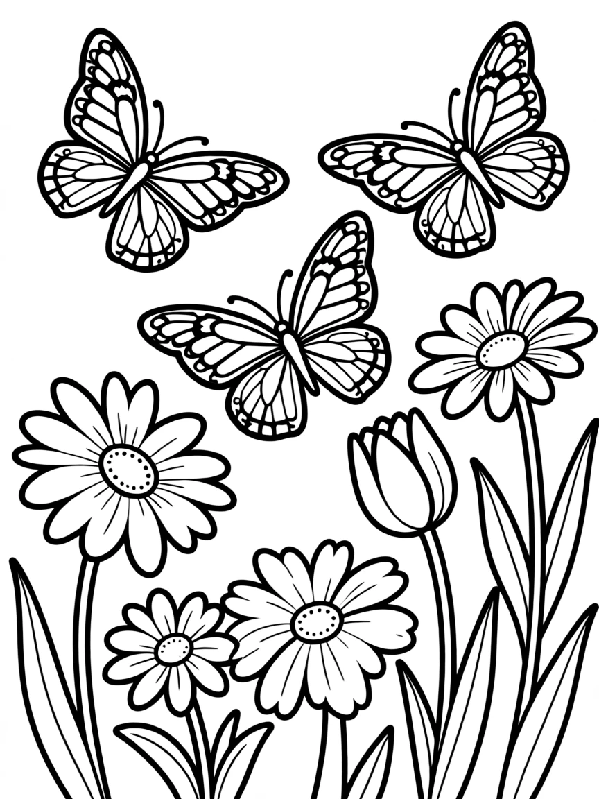 Spring butterflies with detailed wing patterns on flowers