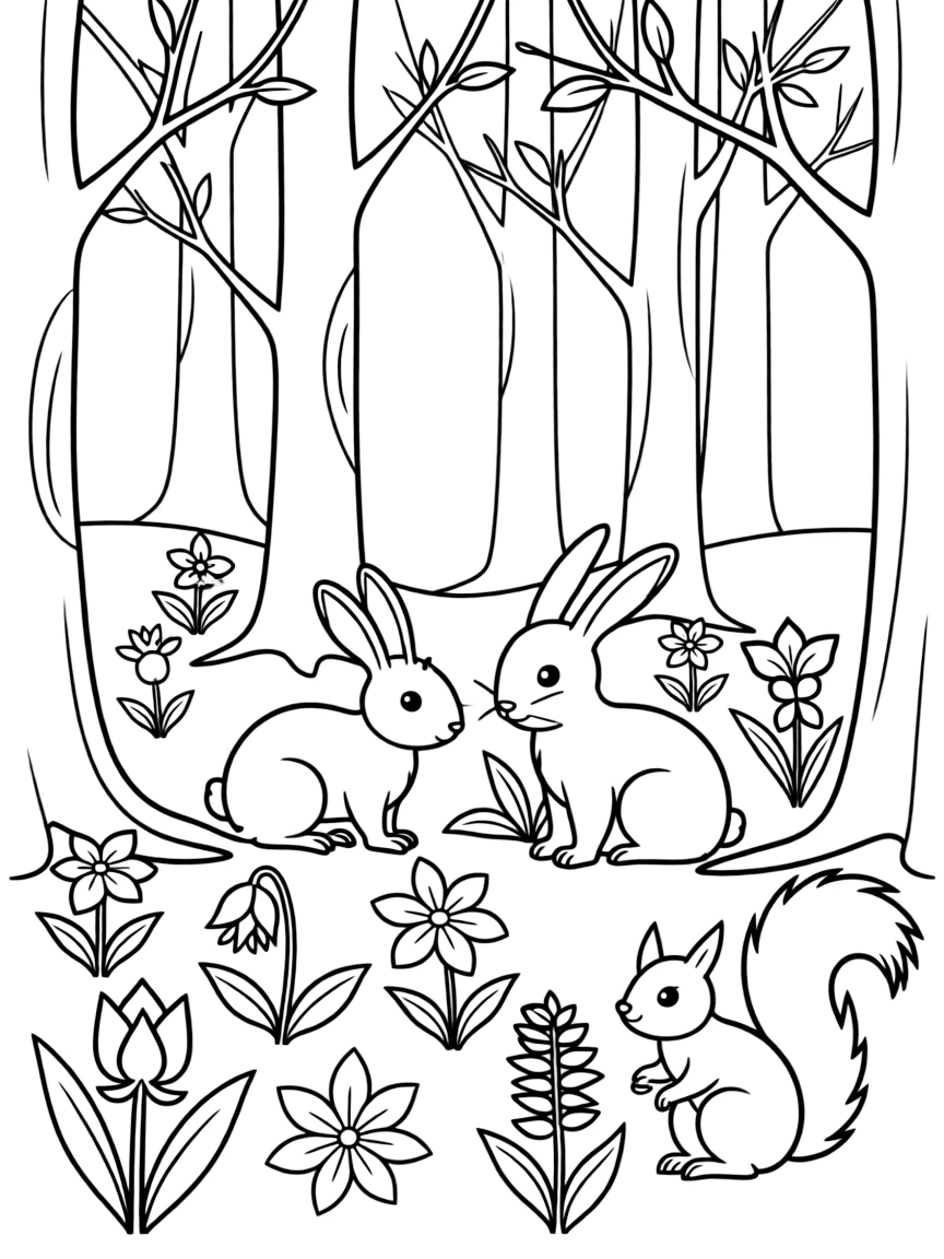 A woodland scene with spring ephemeral wildflowers