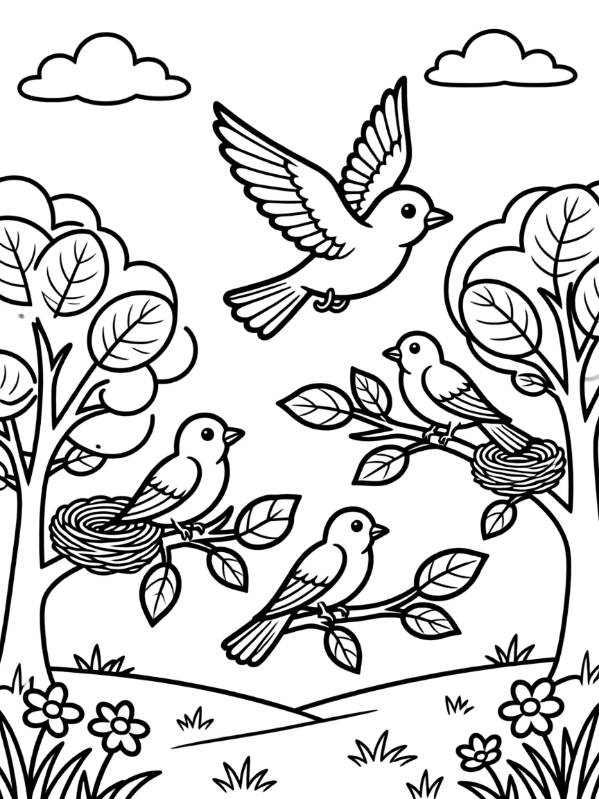 Spring migrating birds returning to nesting areas