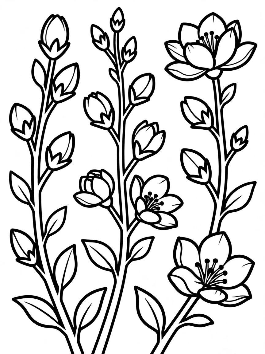 Spring buds and blossoms at different stages of opening