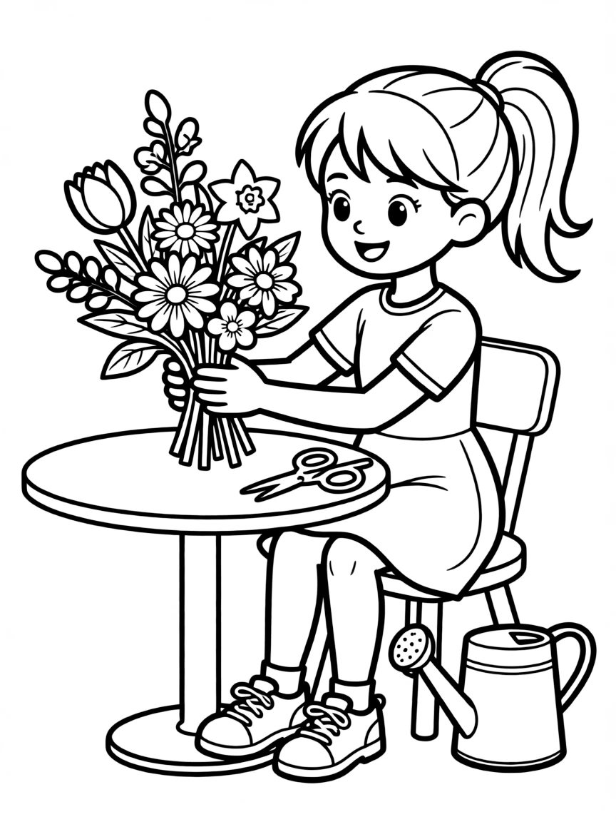 Spring flower arranging with detailed seasonal blooms
