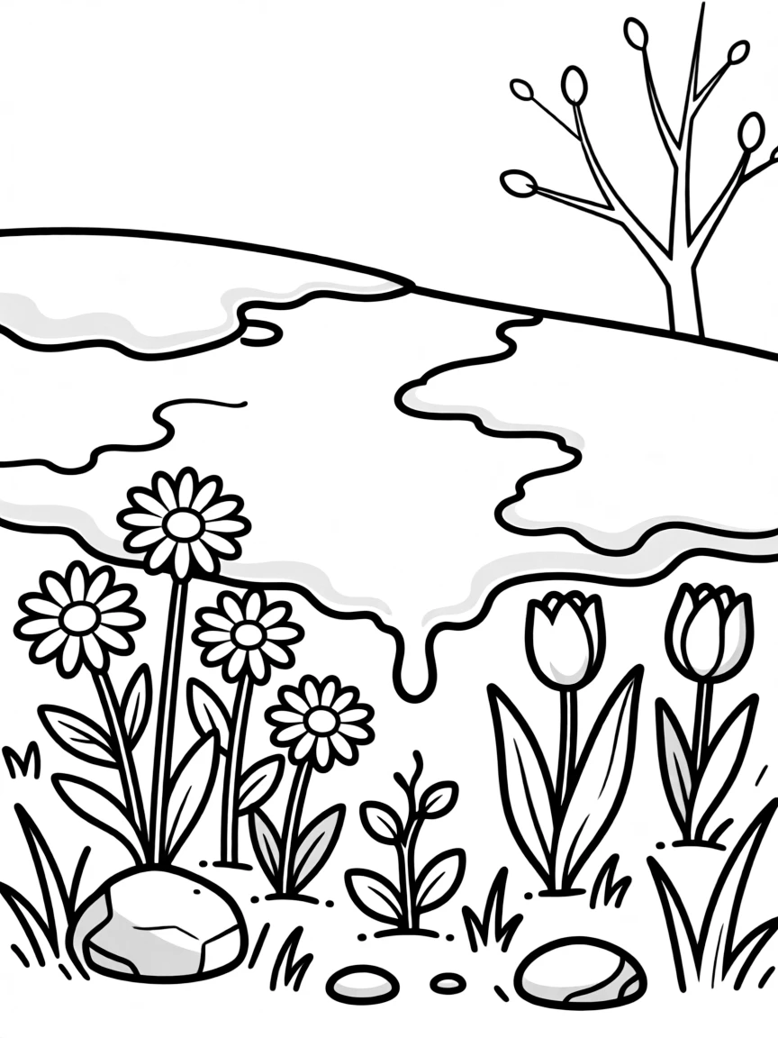 Snow melting to reveal spring wildflowers beneath