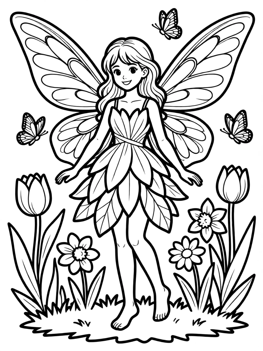 A spring flower fairy with detailed wings and dress