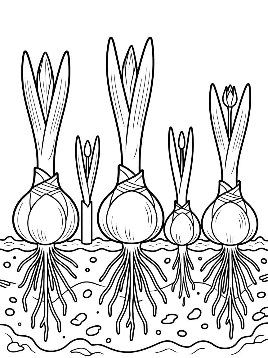 A detailed cross-section of spring bulbs sprouting