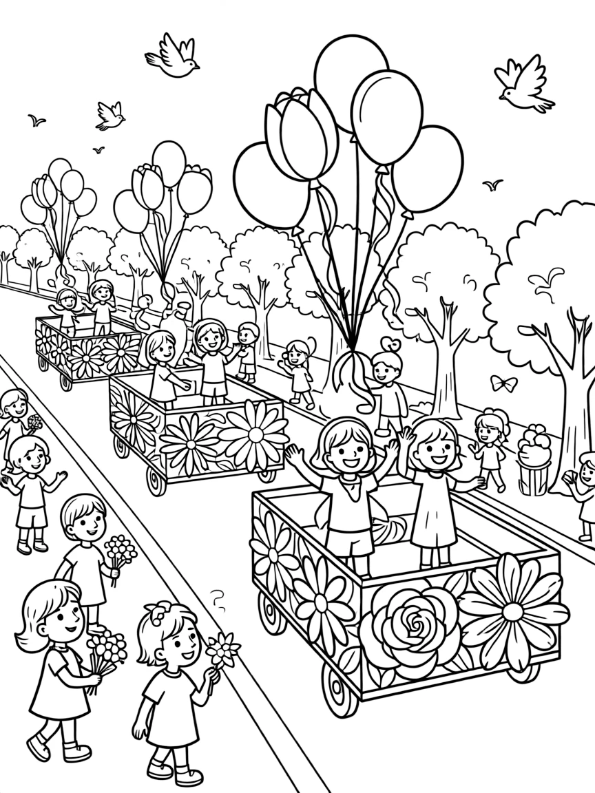 A spring parade with flower-decorated floats