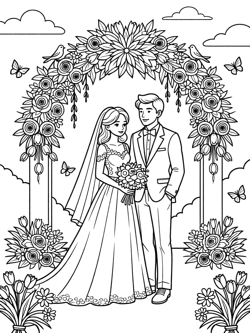 A spring wedding with elaborate floral arrangements