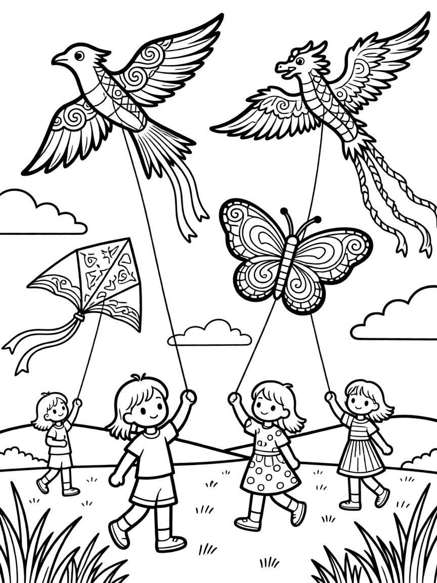 Spring kite festival with elaborate decorative kites