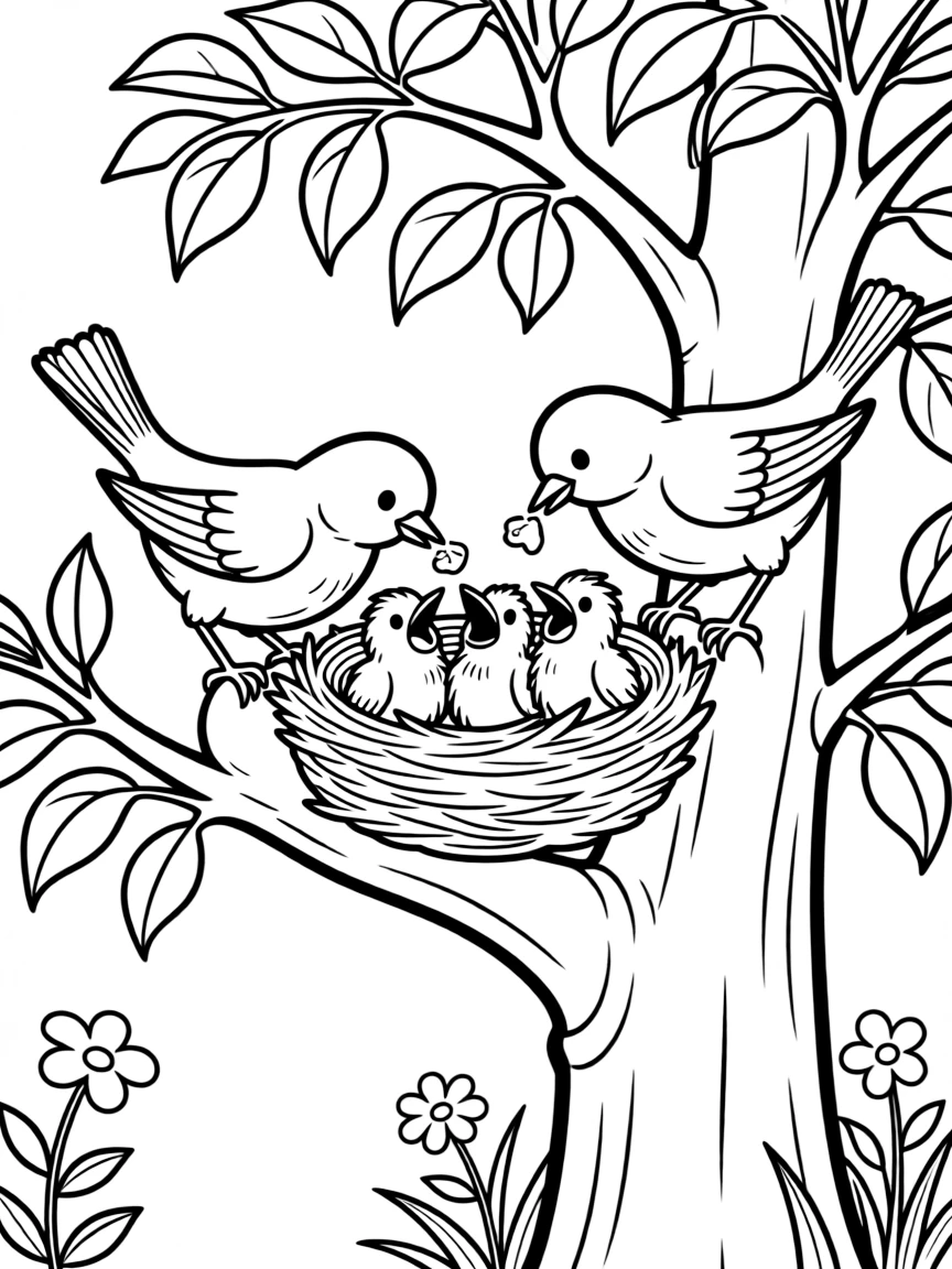 Summer birds feeding their growing nestlings