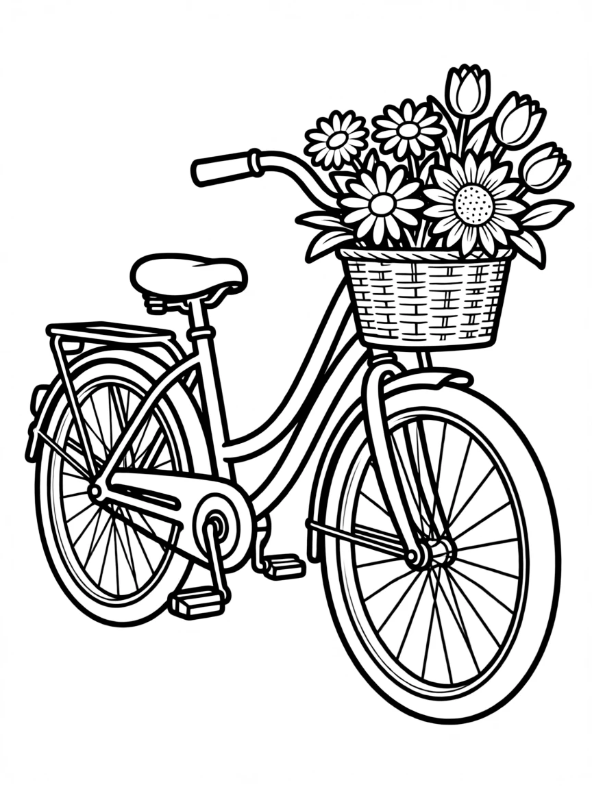 A bicycle with a basket full of summer flowers