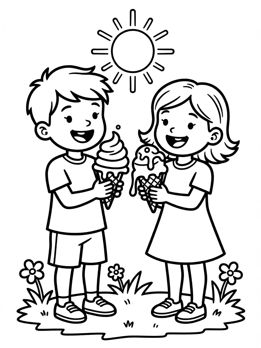 Children eating ice cream cones dripping in the sun
