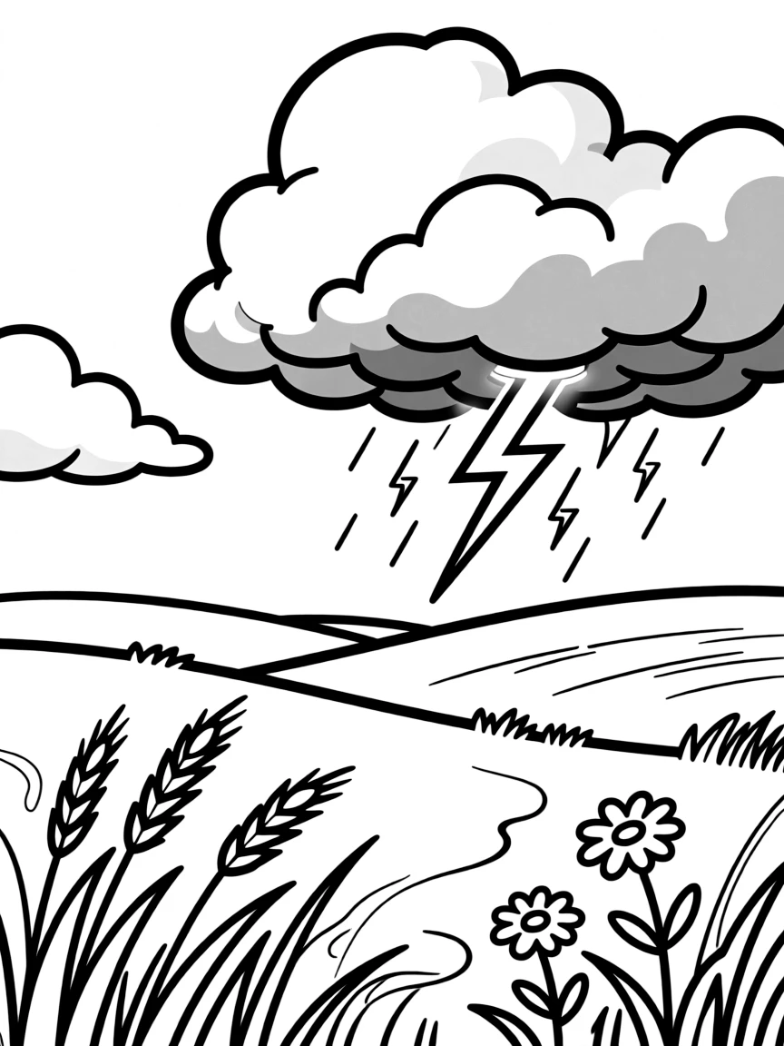 A summer thunderstorm approaching over fields