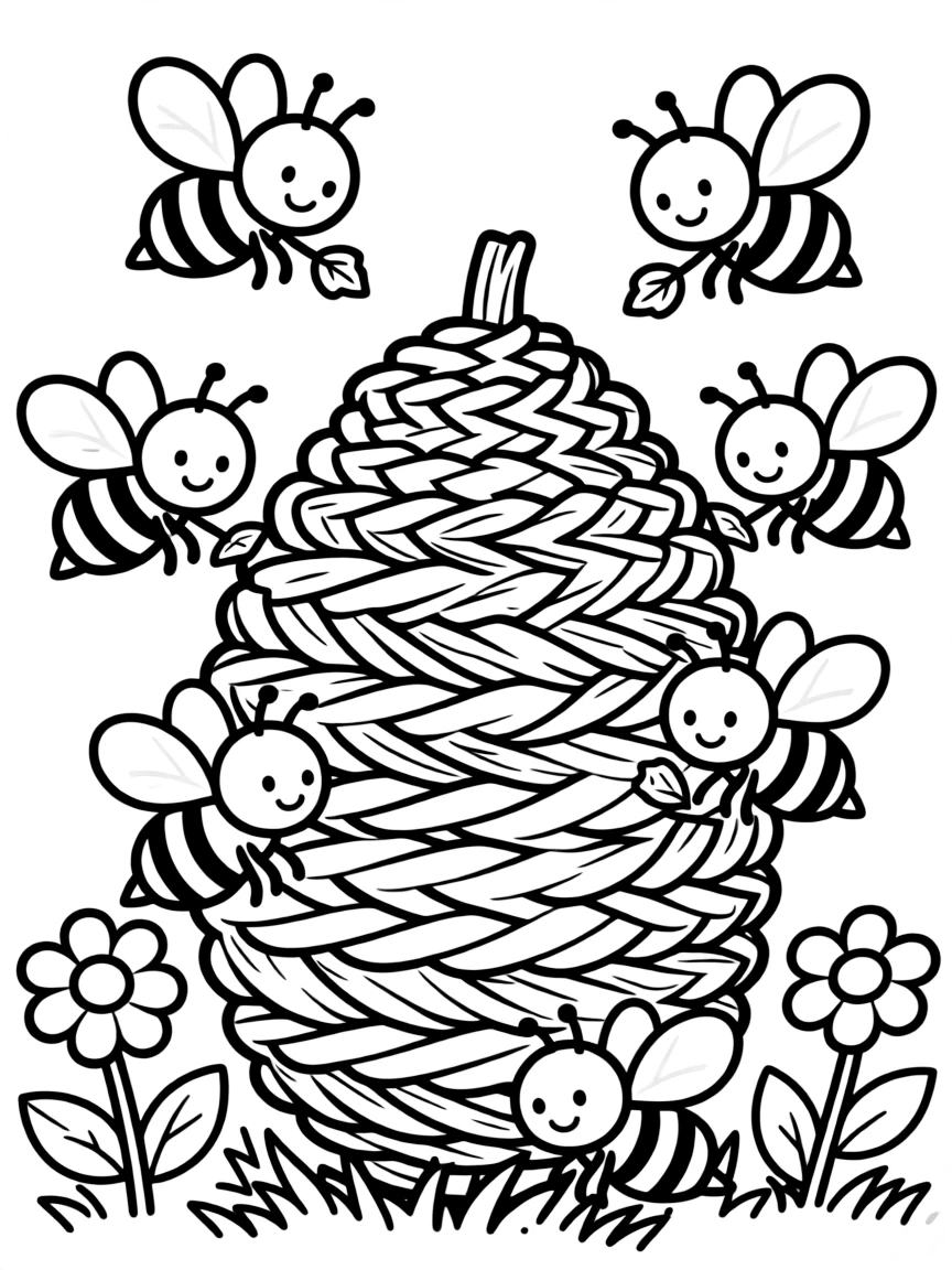 A summer beehive buzzing with active honeybees