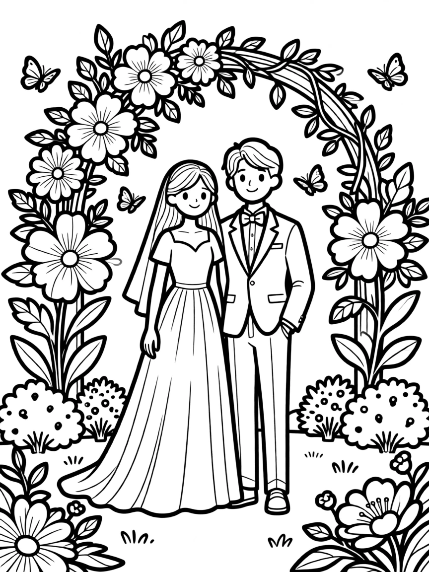 A summer wedding in a garden with floral arrangements