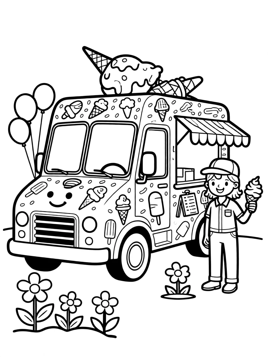 An ice cream truck with detailed decorations