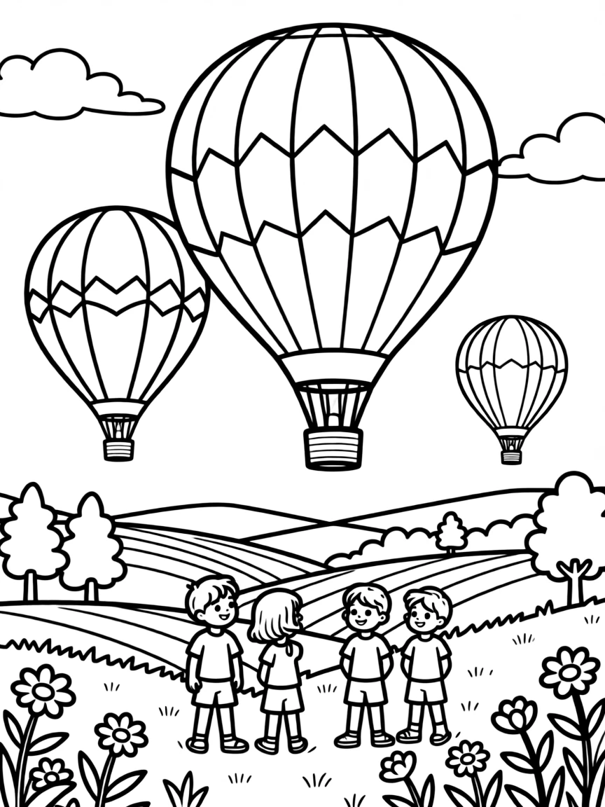 A hot air balloon festival over summer landscapes