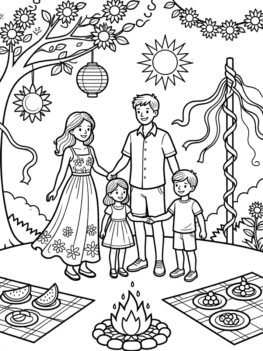 A summer solstice celebration with detailed decorations