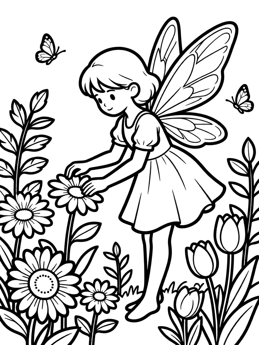 A flower fairy tending to summer blooms