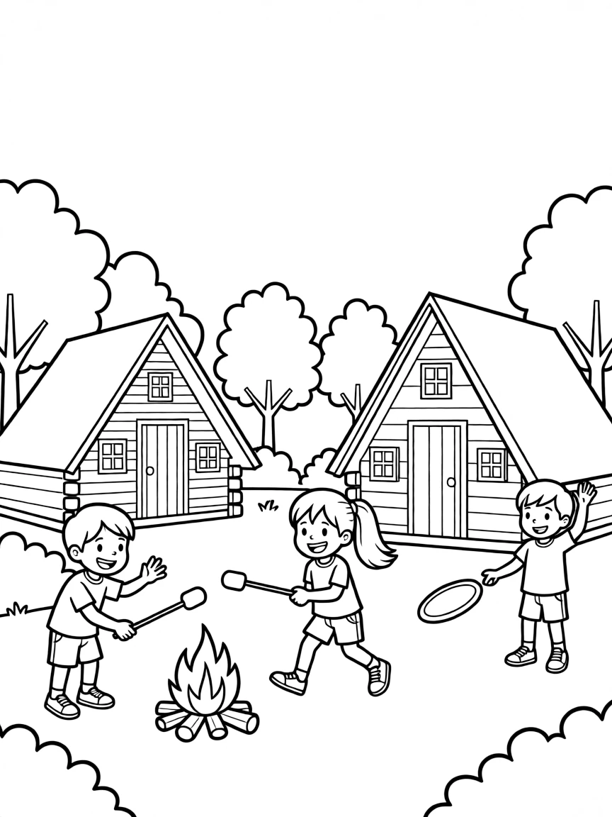 Children at summer camp with cabins and activities