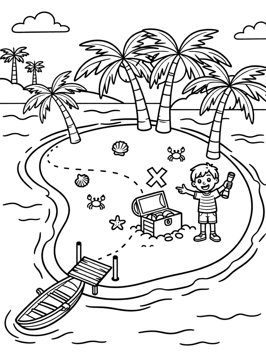 A summer treasure map of a beach or island