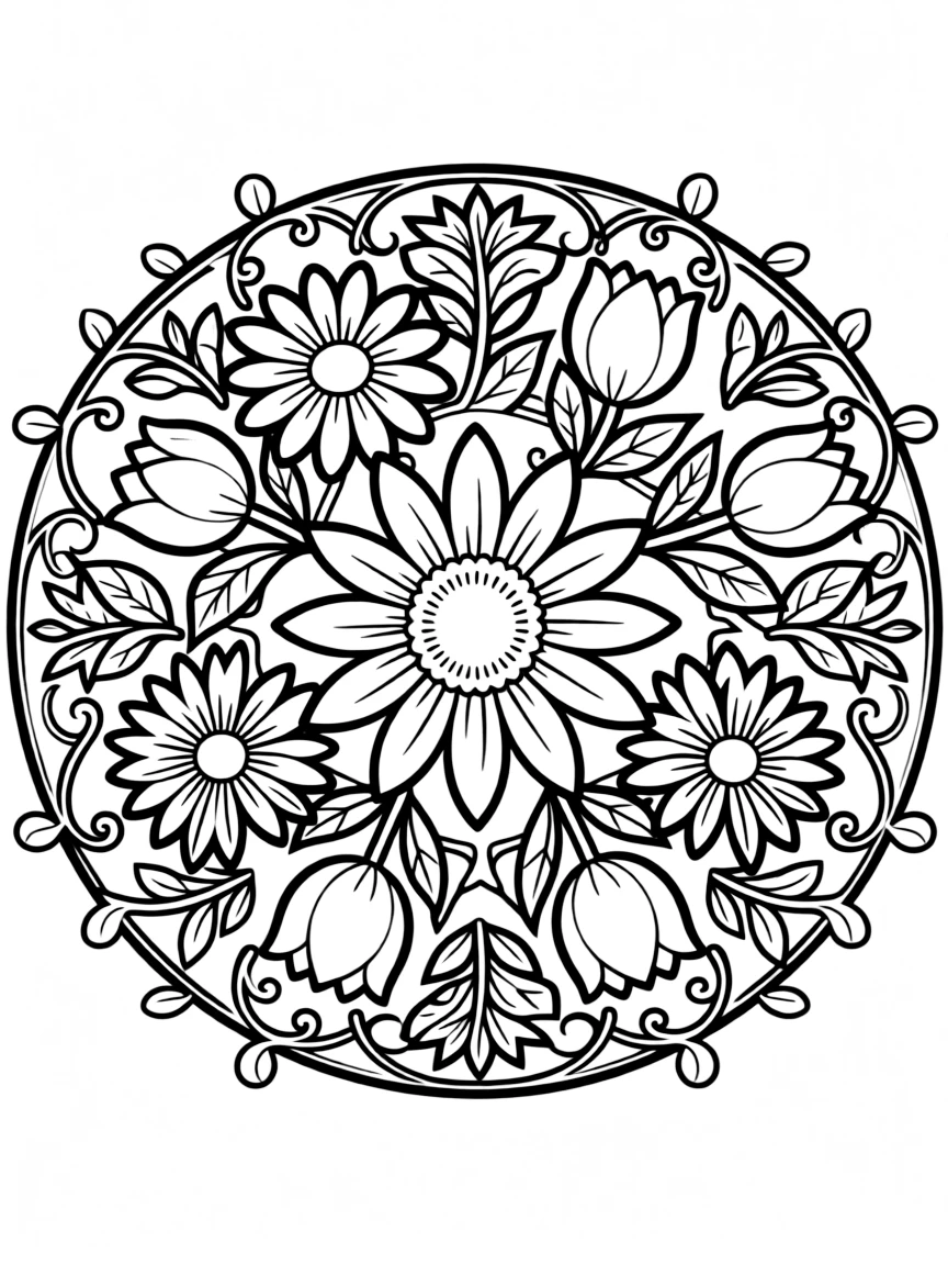 A detailed summer flower mandala design