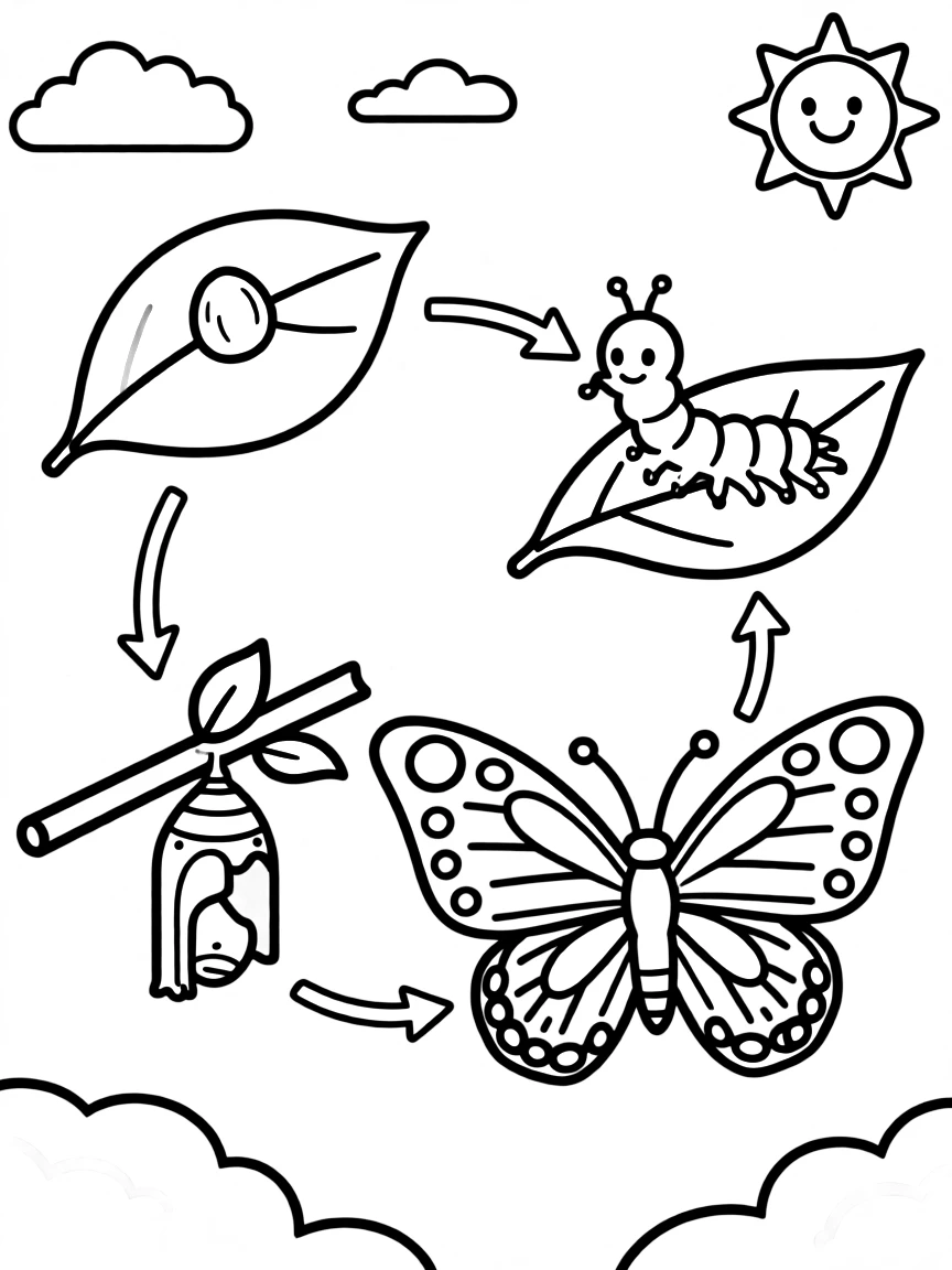 A detailed summer butterfly lifecycle display