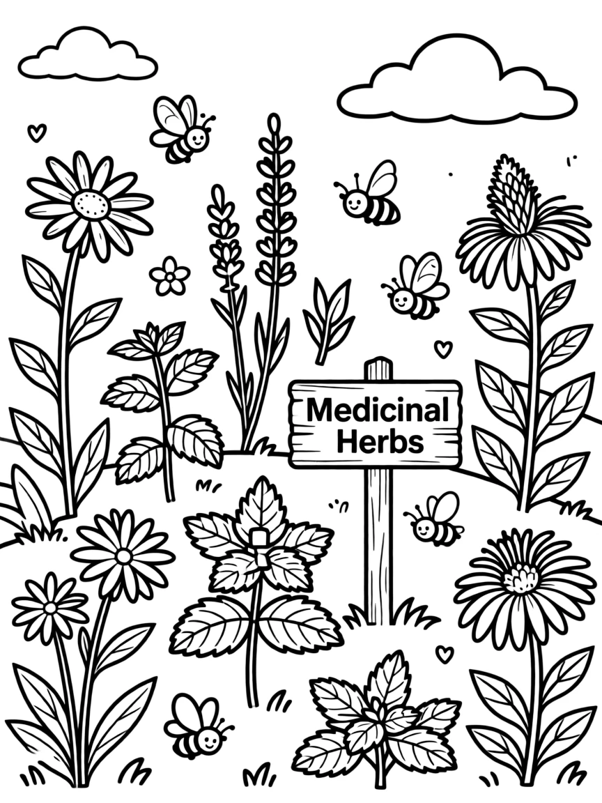 A summer garden filled with medicinal herbs