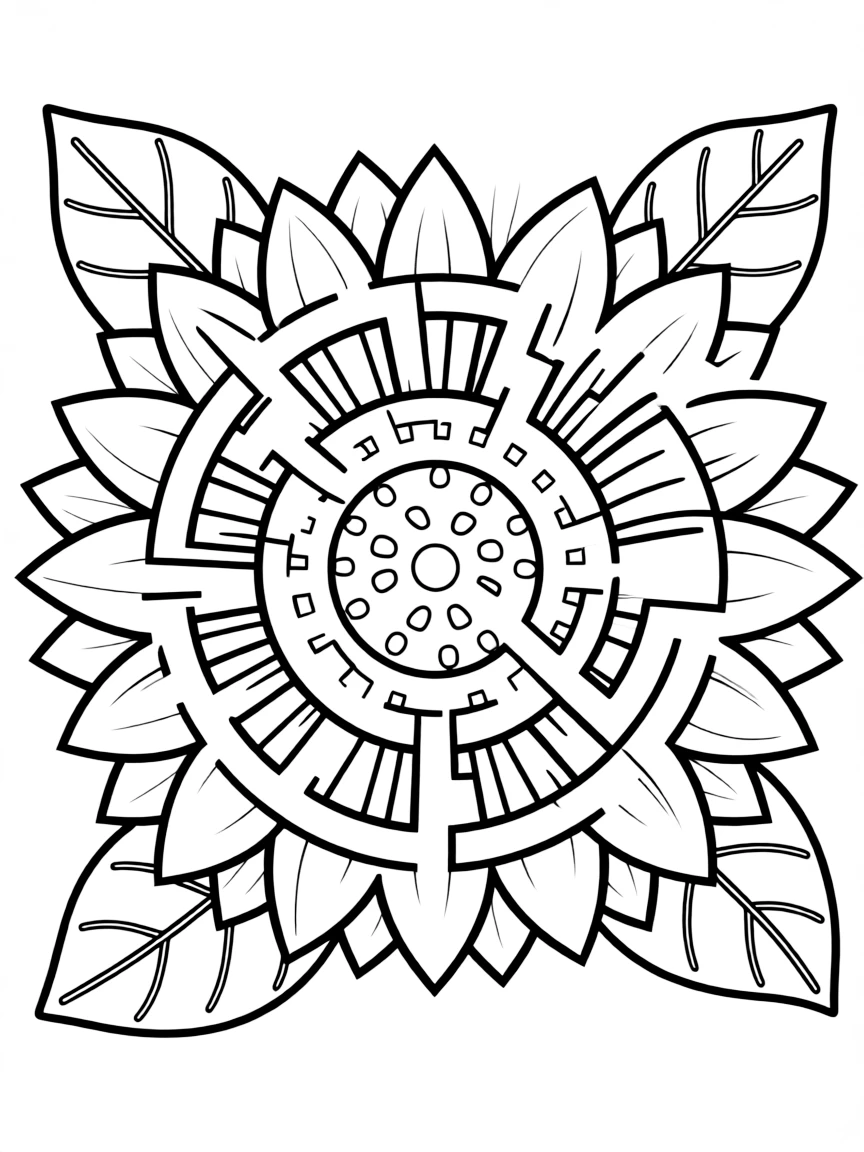 A detailed sunflower maze from above