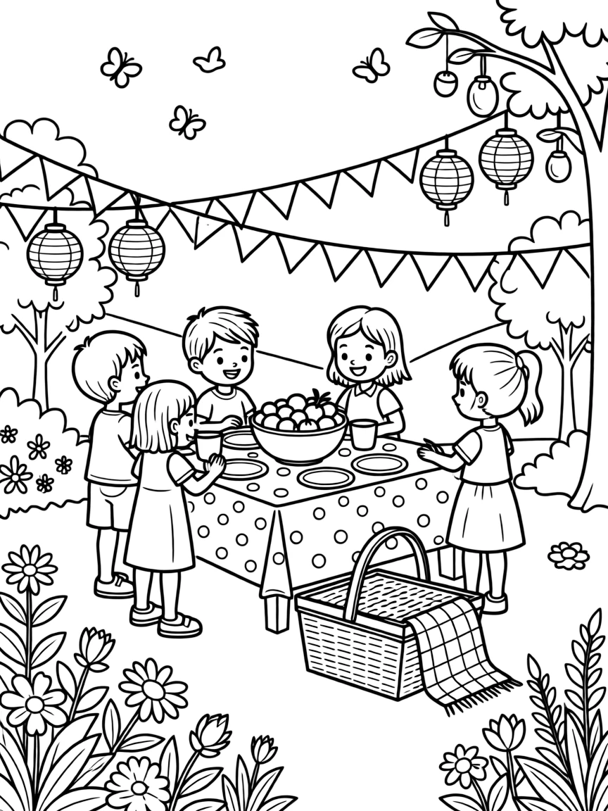 A garden party with detailed summer decorations