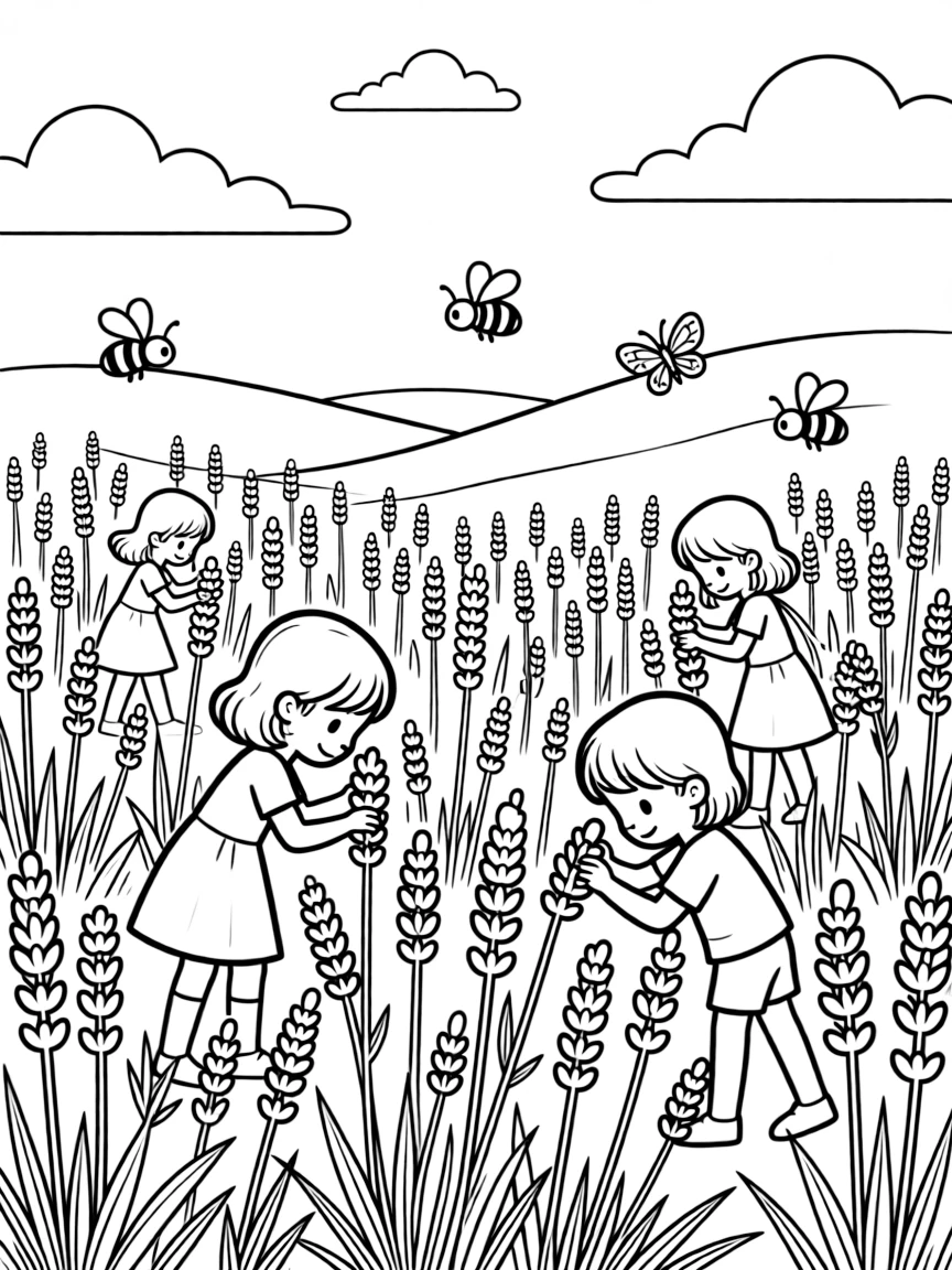 A summer lavender field with bees and butterflies