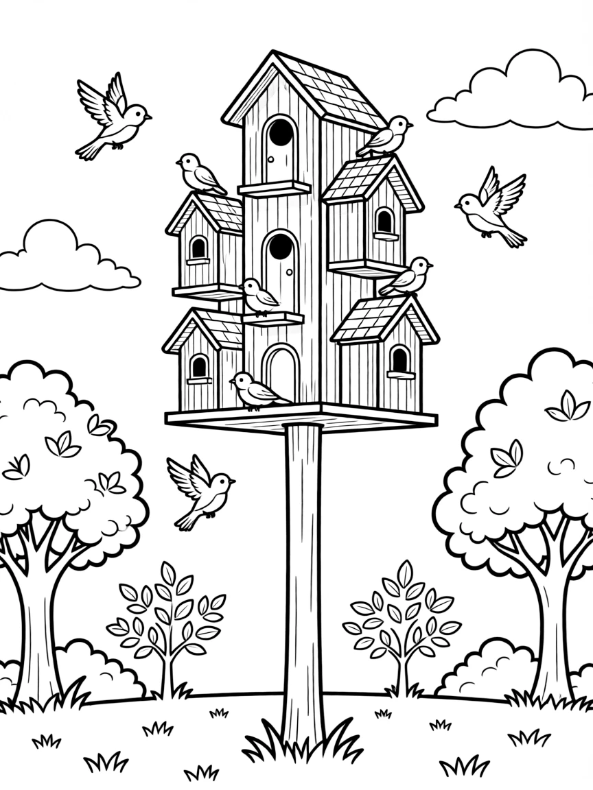 Summer birds nesting in elaborate martin houses