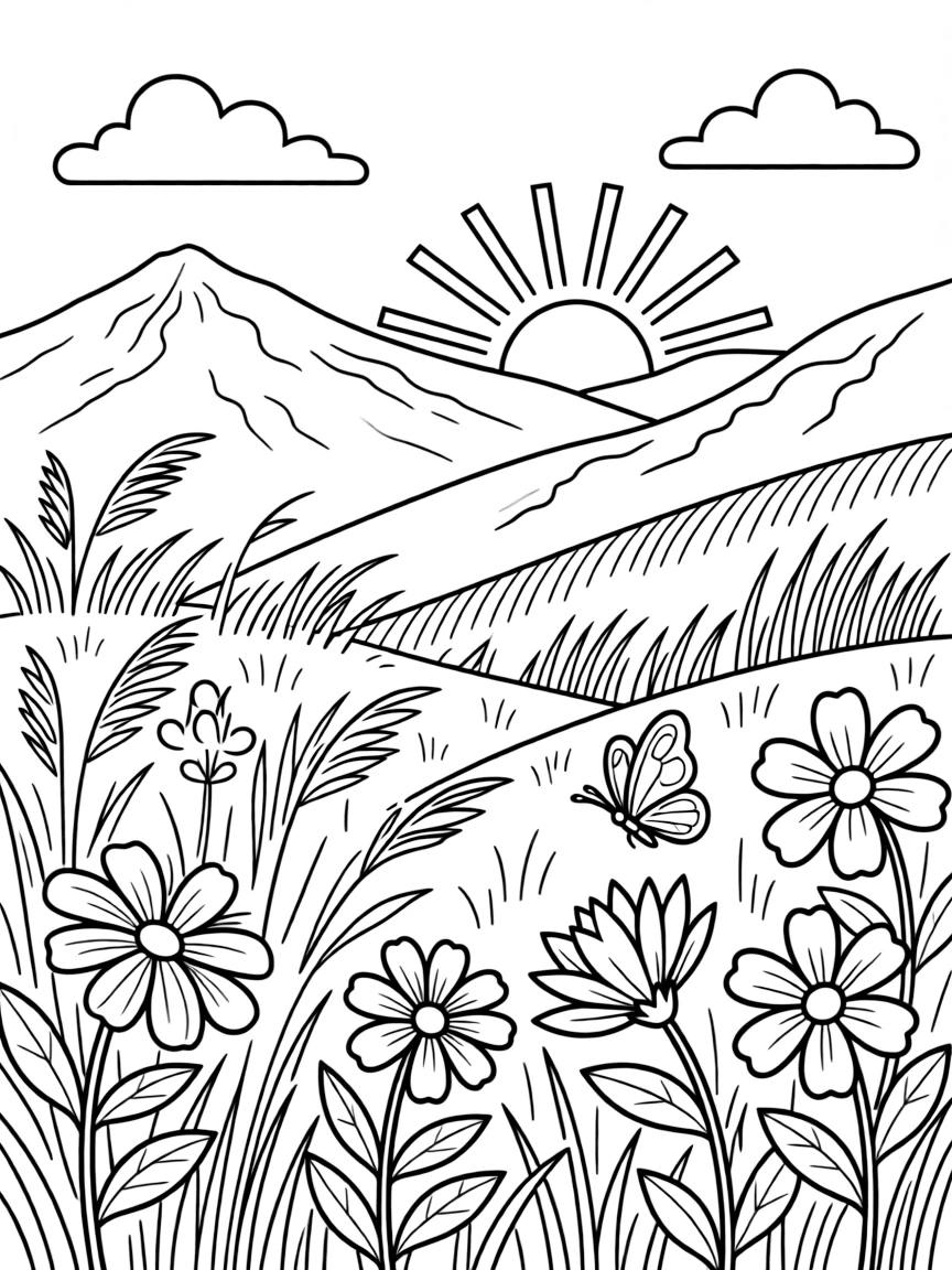 A detailed summer mountain wildflower meadow