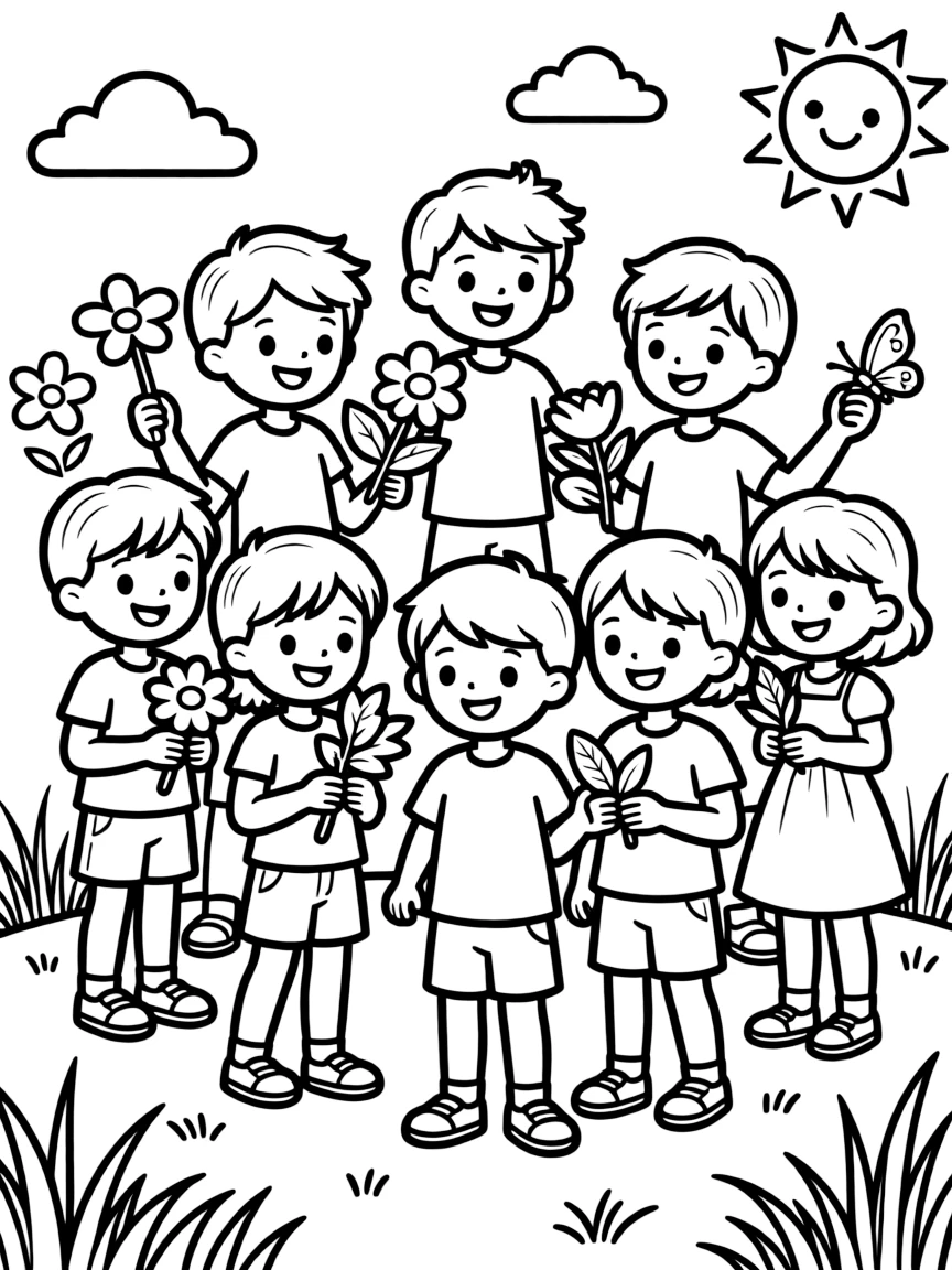 Children with a summer nature collection display