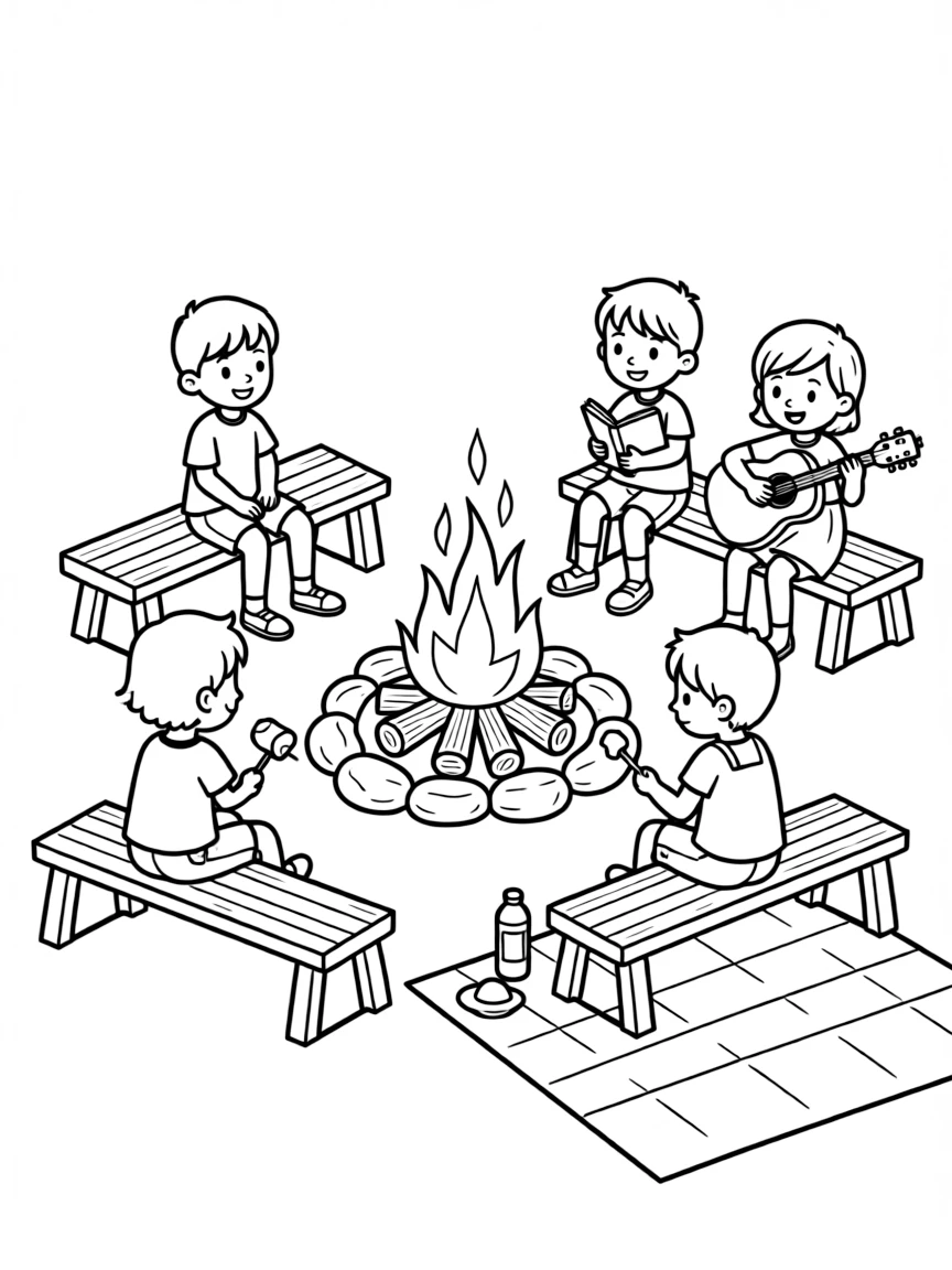 A summer bonfire with seating and activities