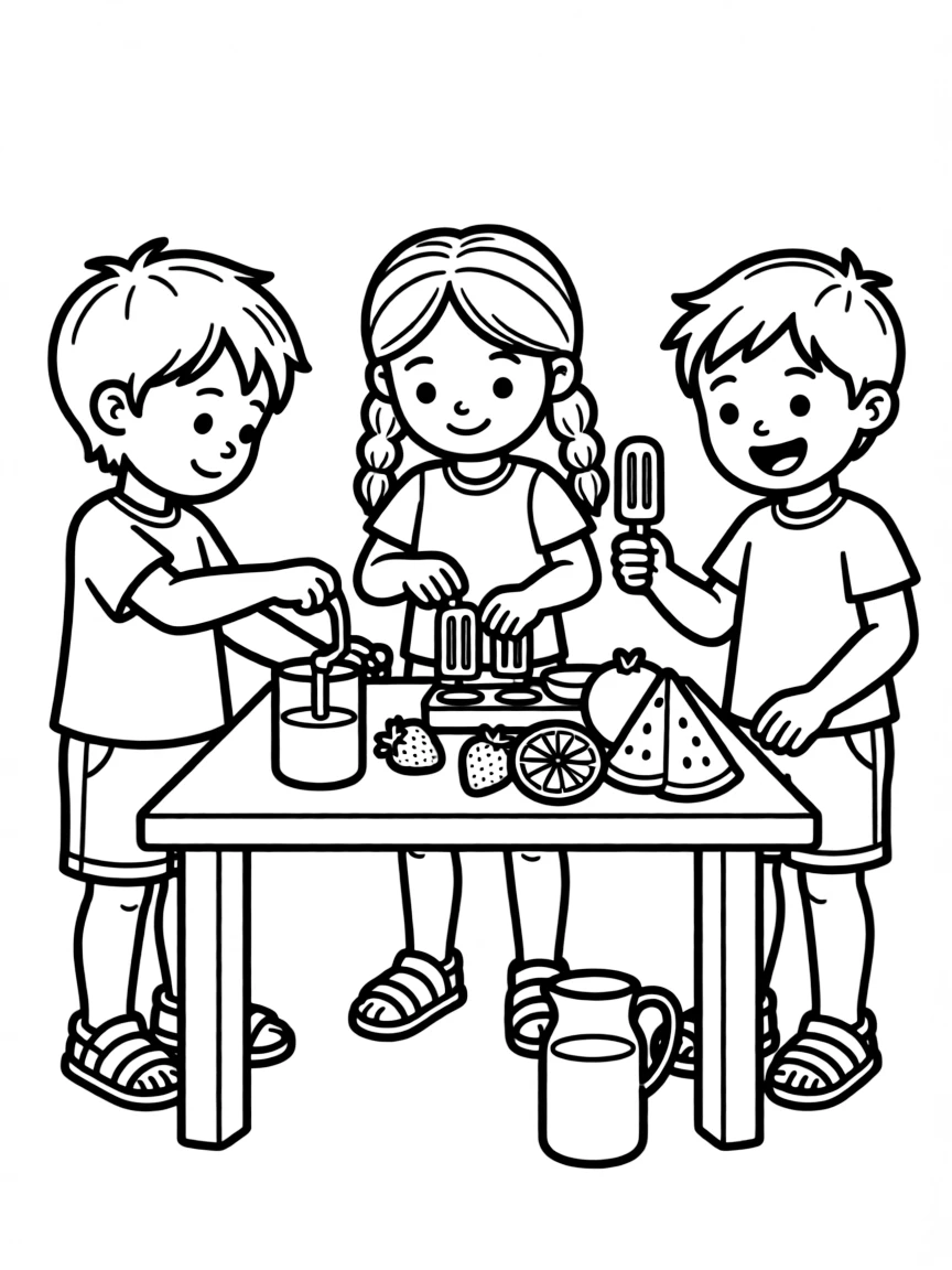 Children making summer fruit popsicles